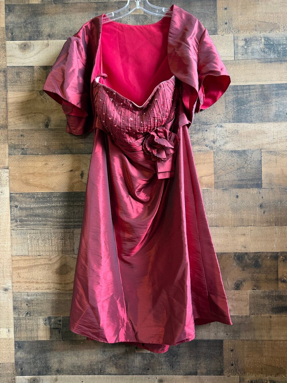 Marys Bridal Formal Dress-Irides Burgundy-Strapless Beaded Corset-Bolero Jacket⁠